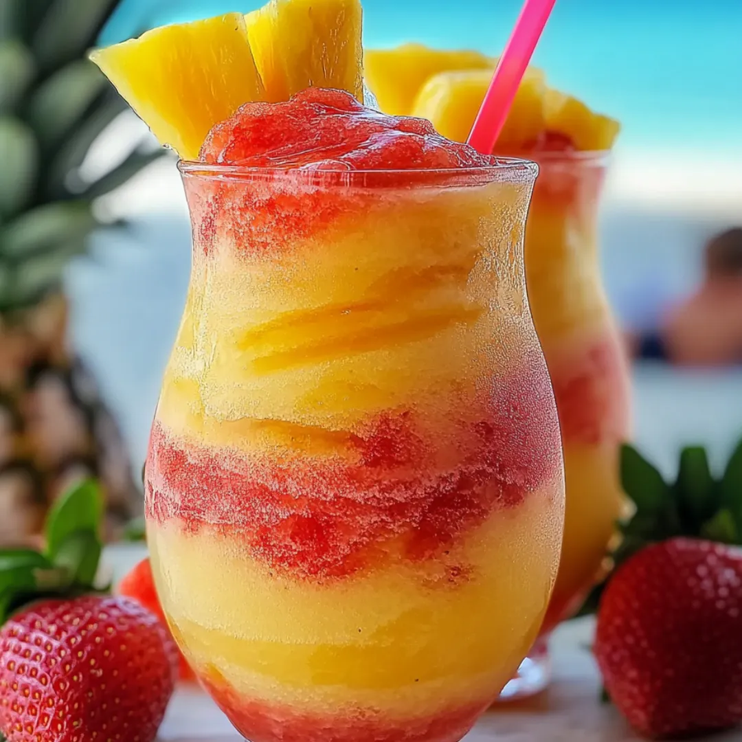 Ein Glas Ananassaft mit frischen Erdbeeren.