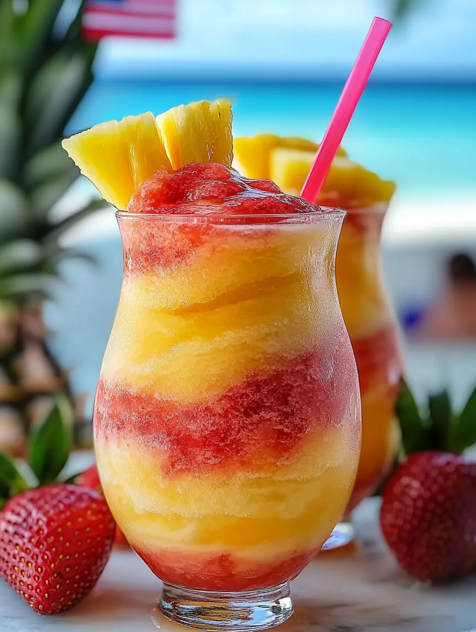 Ein Glas Ananassaft getoppt mit einer Erdbeere.