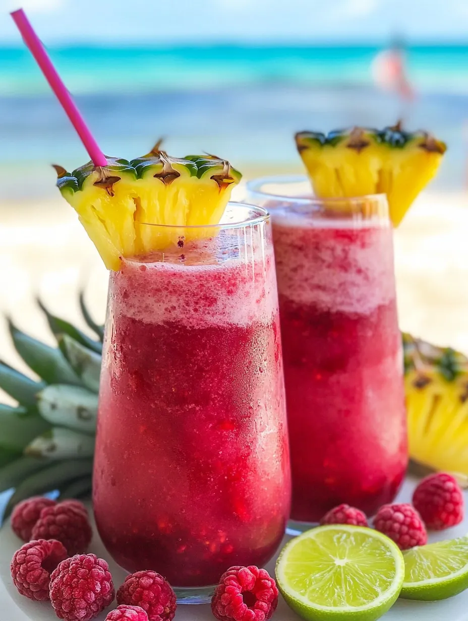 Zwei pinke Drinks mit Ananasspitzen.