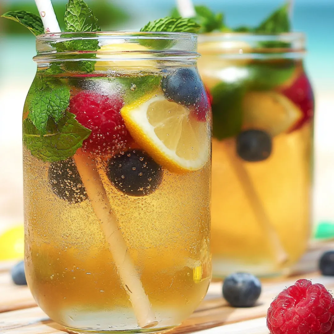 Zwei Gläser Limonade mit Blaubeeren und Himbeeren.