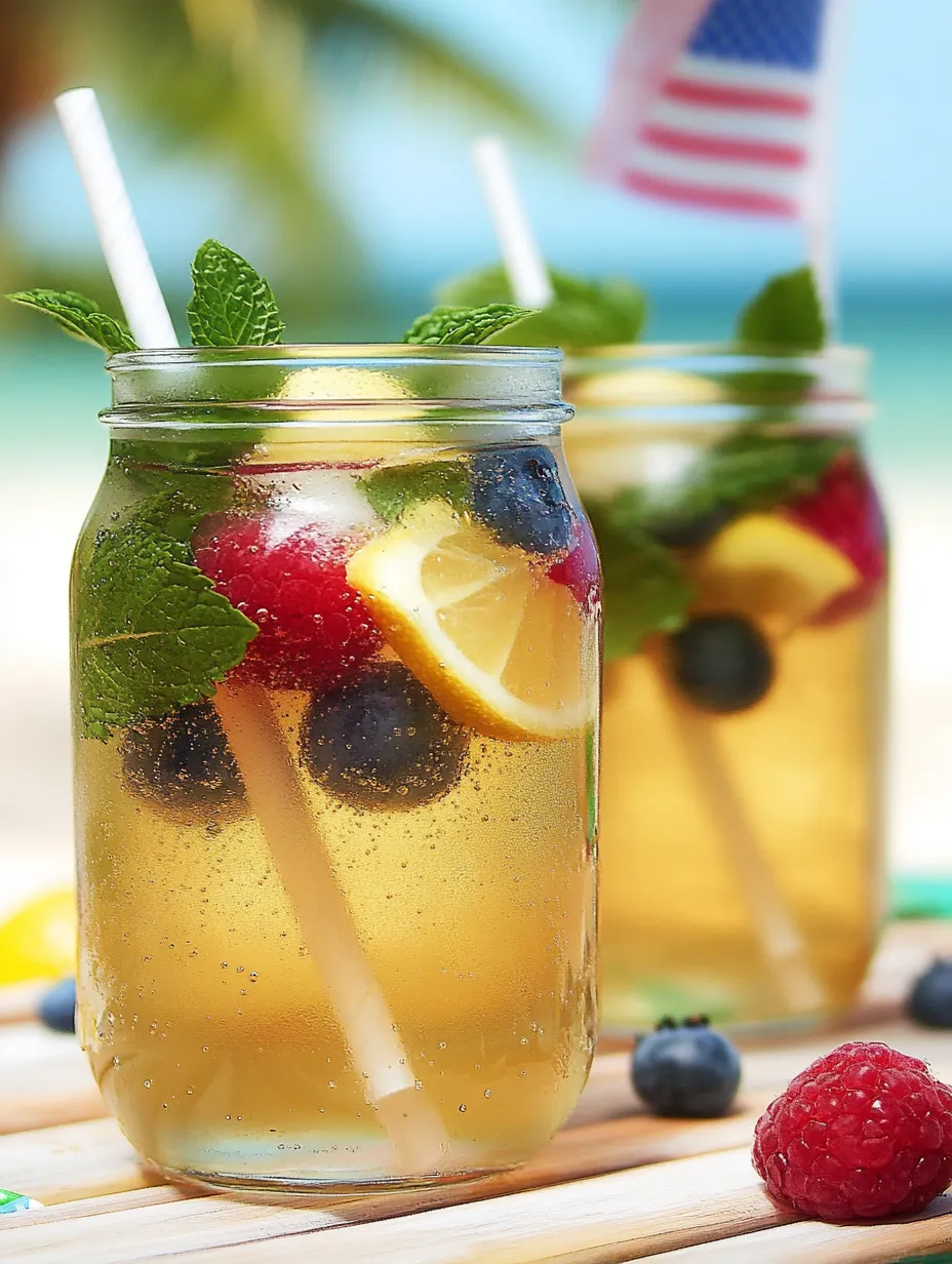 Zwei Gläser Sprudel mit Blaubeeren und Himbeeren.