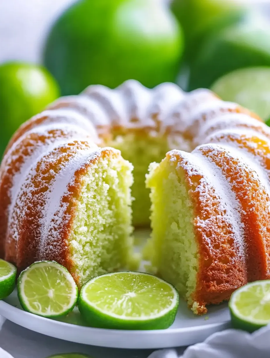 Ein Stück Kuchen mit grünen Limetten daneben.