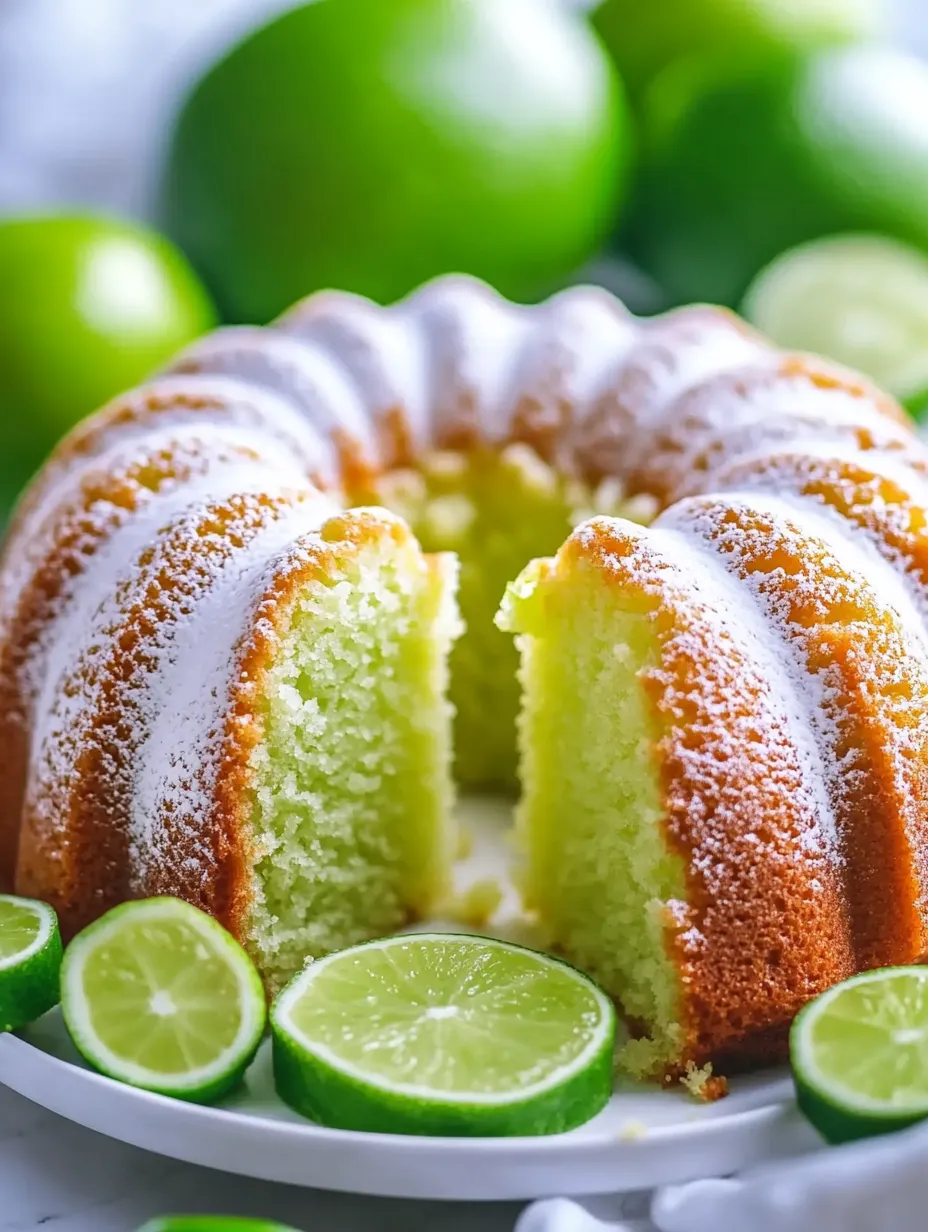 Ein Kuchen mit grünen Limetten als Dekoration.
