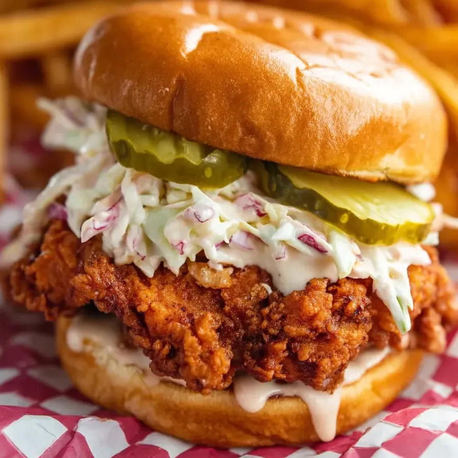 Ein Sandwich mit Cole Slaw und Gurken.