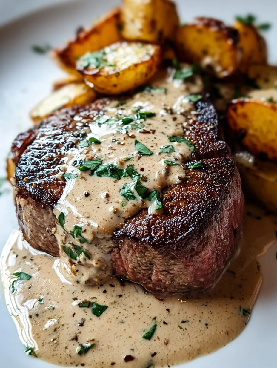 Ein Stück Fleisch mit cremiger Sauce oben drauf.