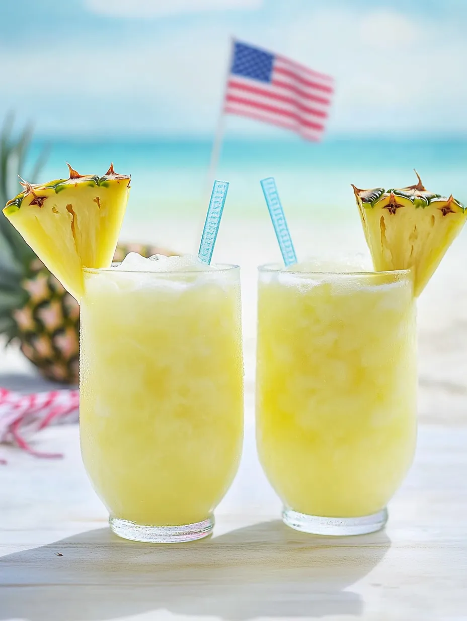 Zwei Gläser Ananassaft mit Strohhalmen.