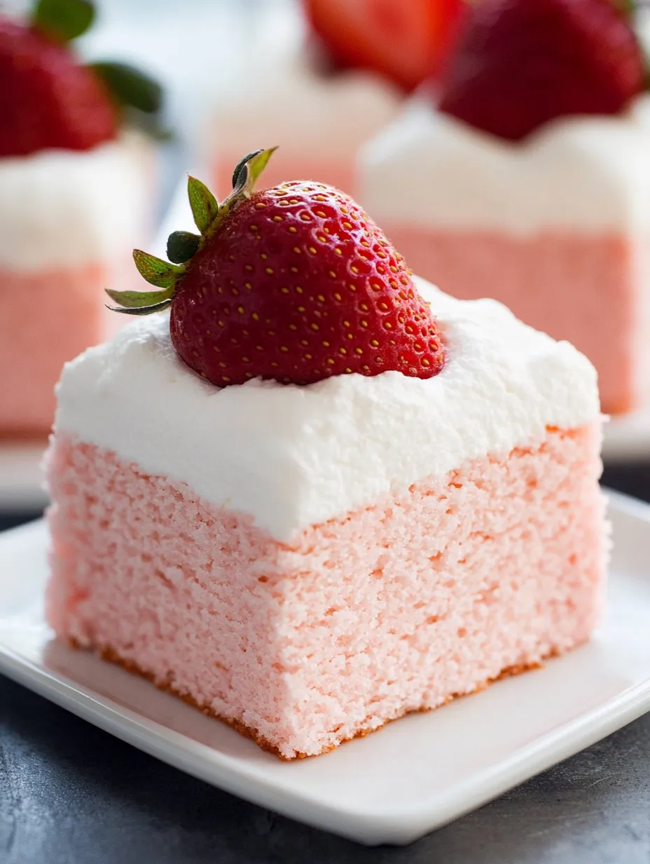 Ein Stück Kuchen mit einer Erdbeere obendrauf.