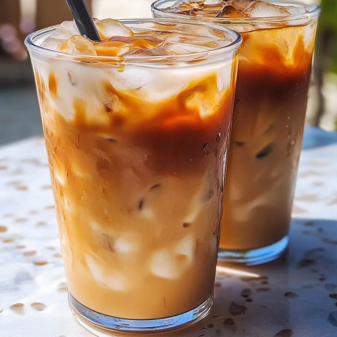 Zwei Gläser eiskalter Kaffee auf dem Tisch.