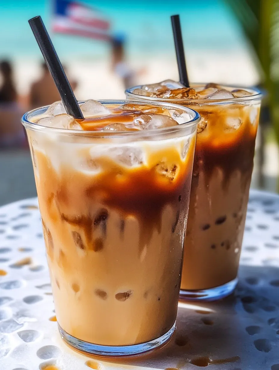 Zwei Gläser Eiskaffee auf einem Tisch.