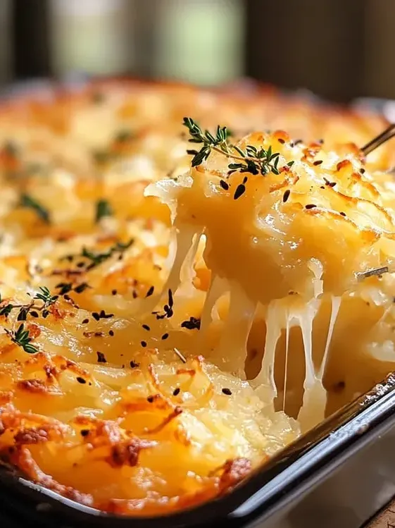 Käsiger Rösti-Auflauf.