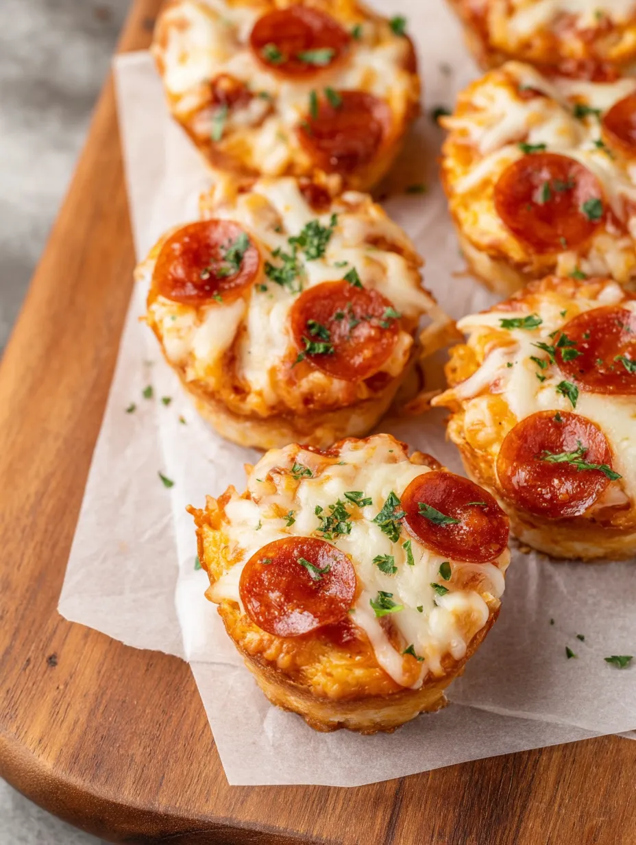 Ein Teller mit herzhaften Mini-Pizzasnacks, überzogen mit Käse und Salami.