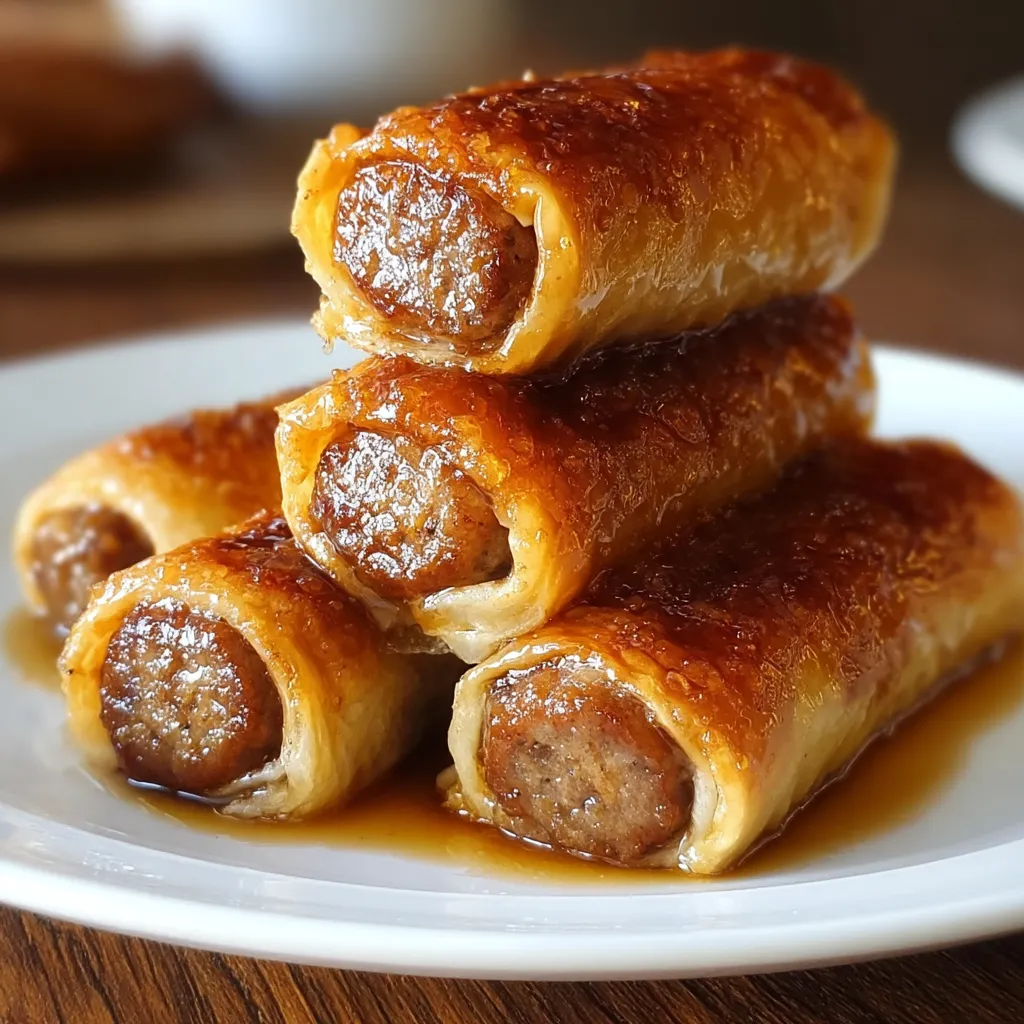 Ein Teller mit Würstchen und Soße.