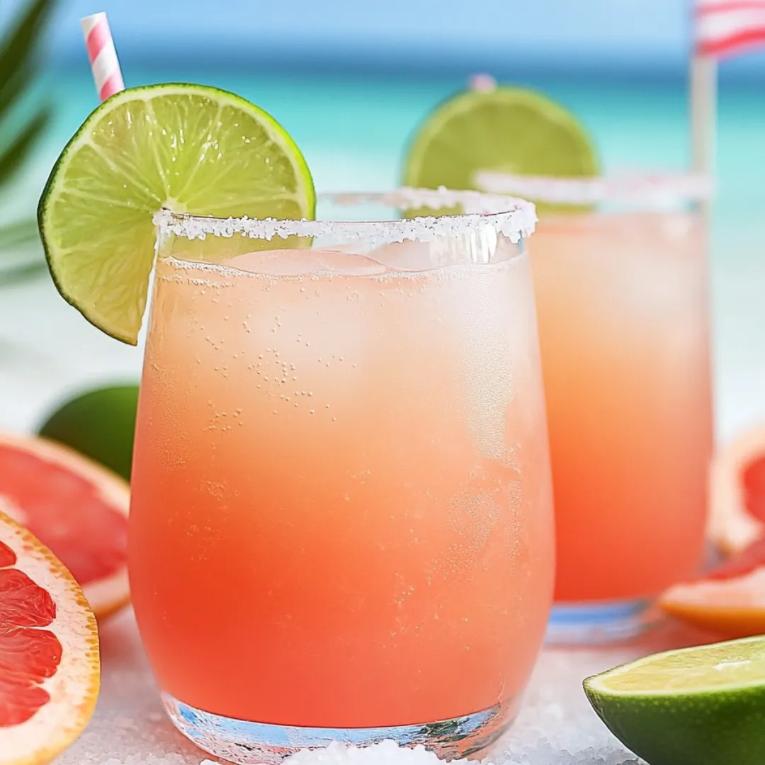 Zwei Gläser pinkes Getränk mit Limetten und Orangen.