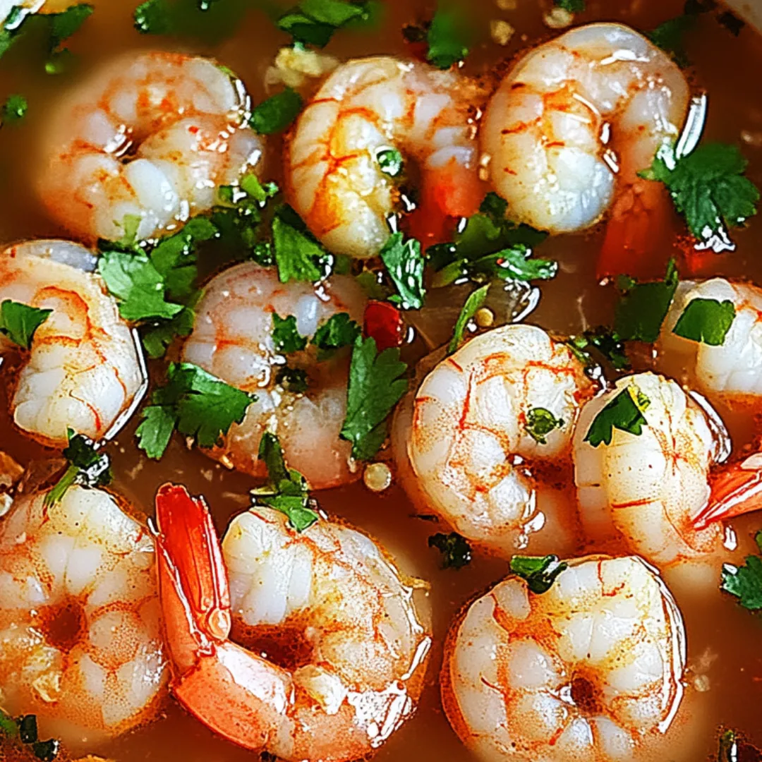 Garnelen in würziger Sauce im Schälchen.