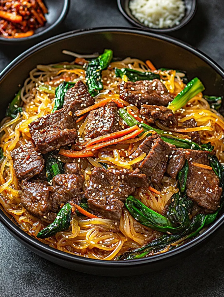 Schüssel mit Nudeln, Fleisch und Gemüse.