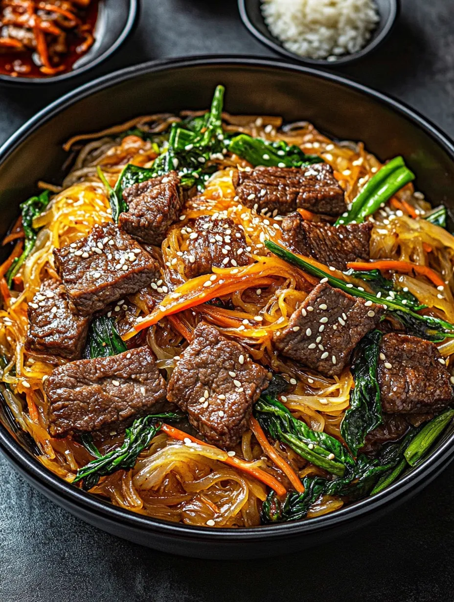 Schüssel mit Nudeln, Fleisch und Gemüse.