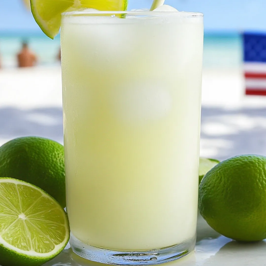 Ein Glas Limettenlimo mit Limetten daneben.