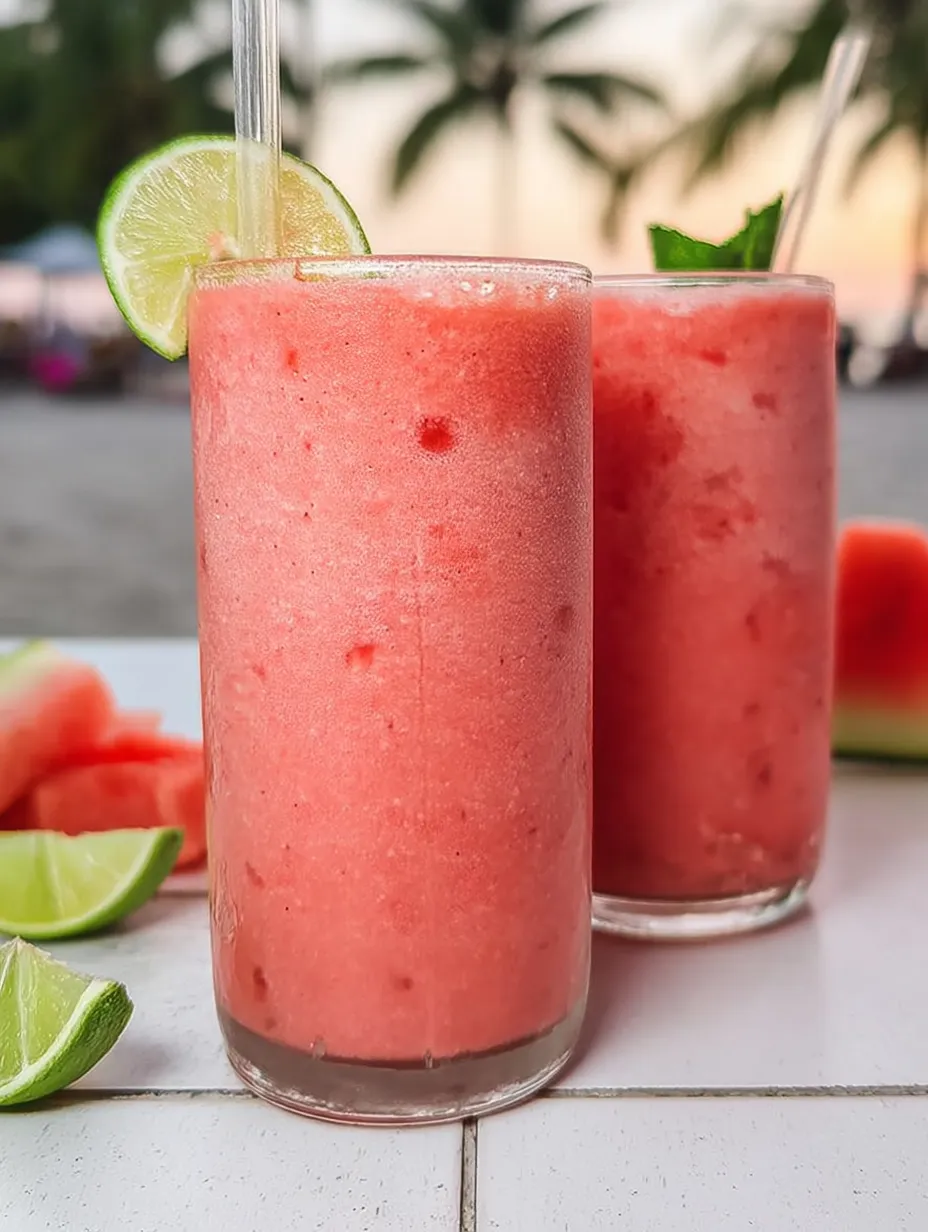Zwei Gläser pinker Drink mit Limetten.