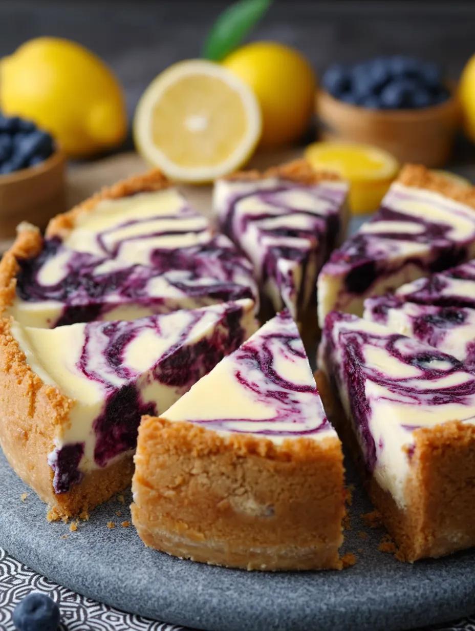 Stück mit Blaubeeren und Zitronenschale obendrauf.