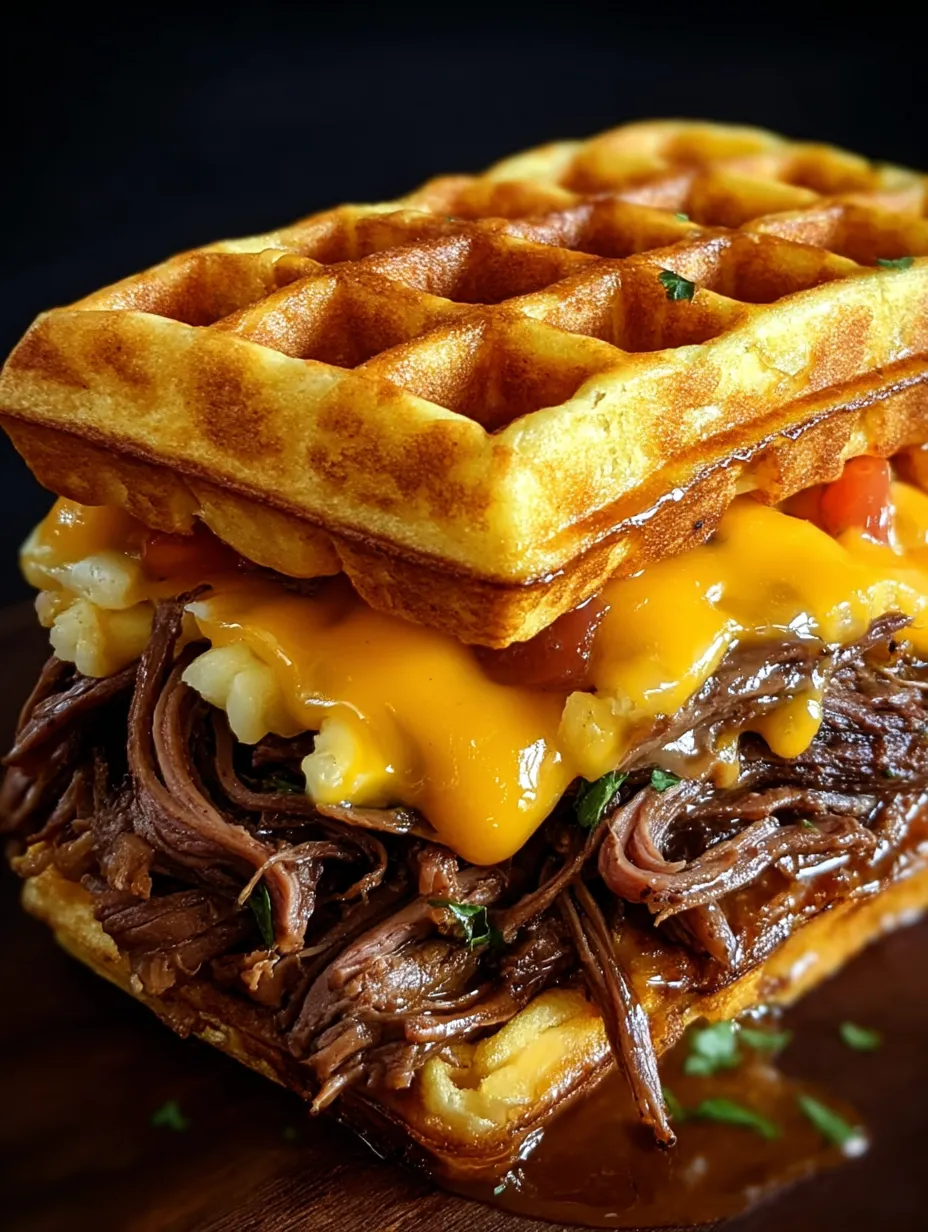 Nahaufnahme eines köstlichen Sandwiches mit Waffeln.