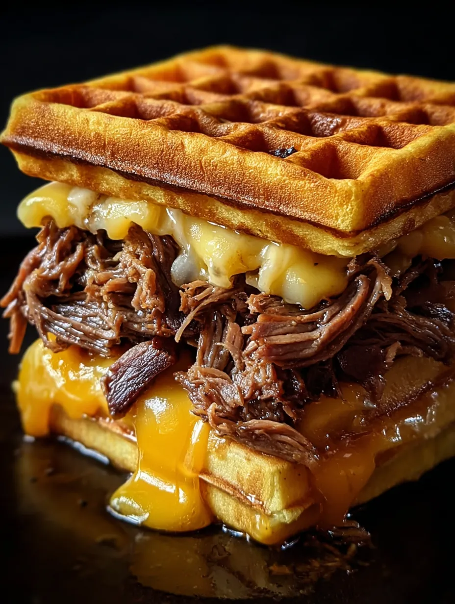 Nahaufnahme eines köstlichen Sandwiches mit Waffeln.