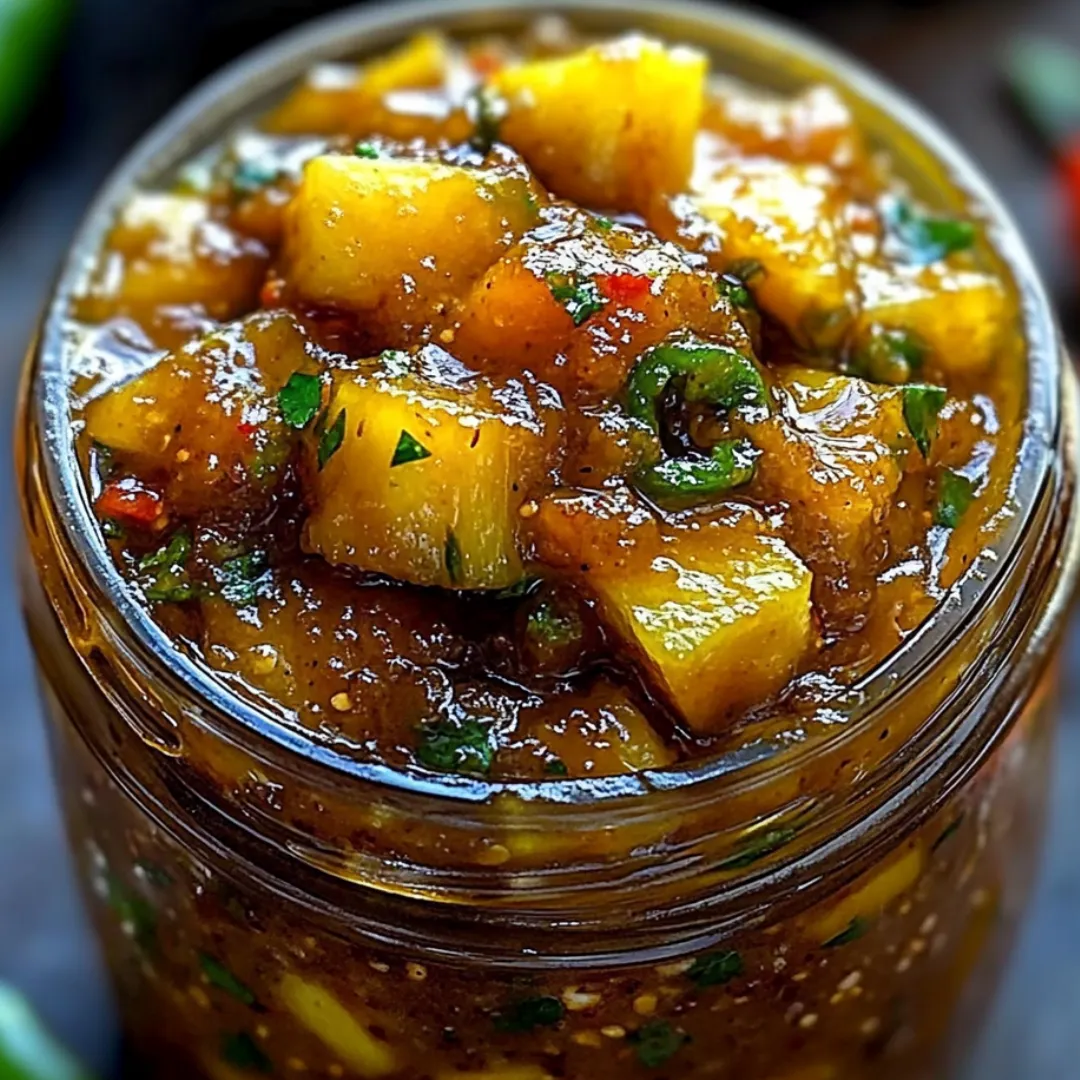 Ein Glas mit Ananas-Chutney.