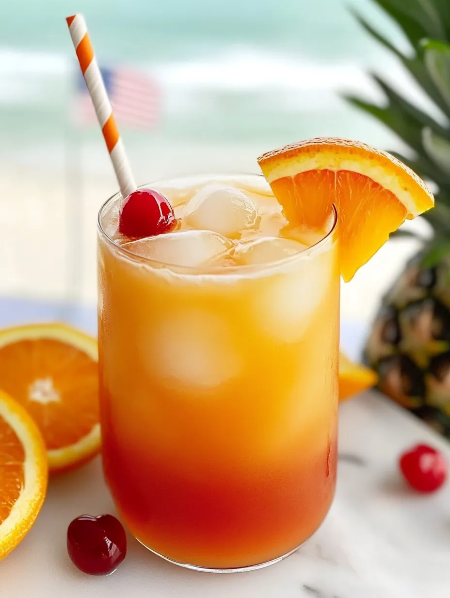 Ein Glas Orangensaft mit Kirsche obendrauf.