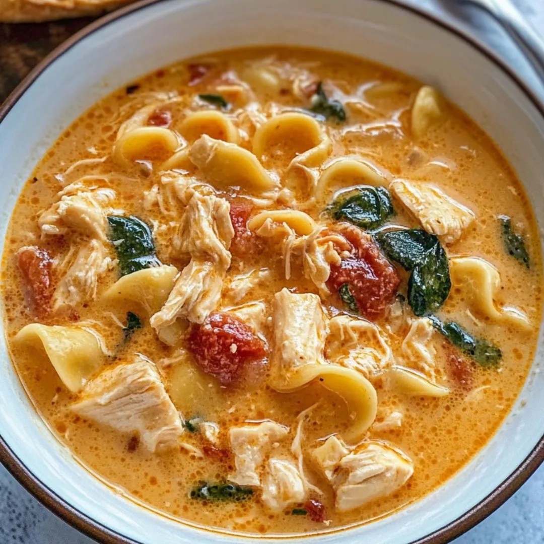 Eine Schüssel Suppe mit Huhn und Gemüse.