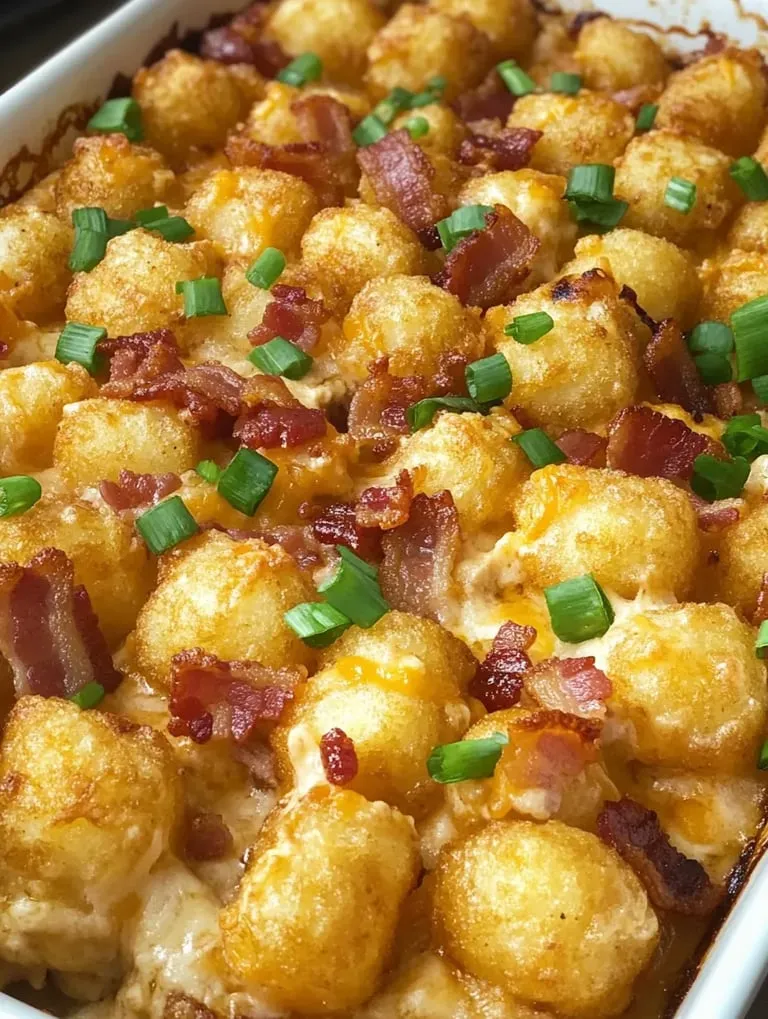 Tater Tots mit Bacon und überbackenem Käse.