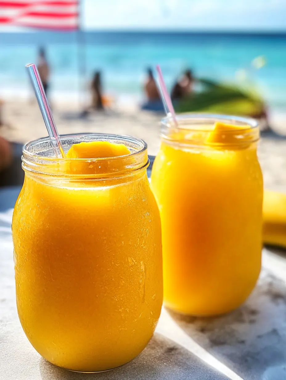 Zwei Gläser Mangosaft stehen auf dem Tisch.