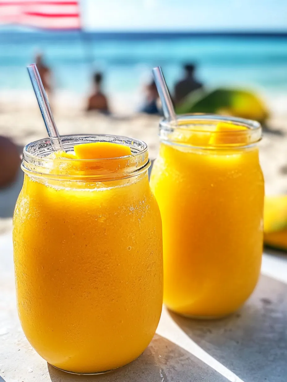 Zwei Gläser Mangosaft stehen auf dem Tisch.