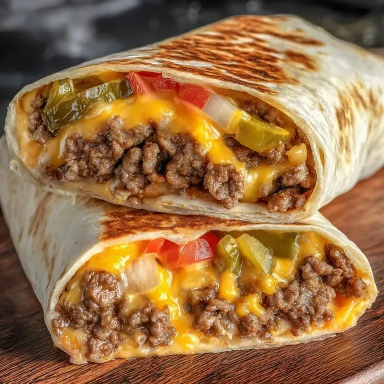 Ein Wrap mit Hackfleisch und Käse.