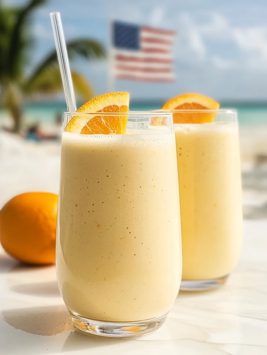 Zwei Gläser frischer Orangensaft mit Orangenspalten darin.