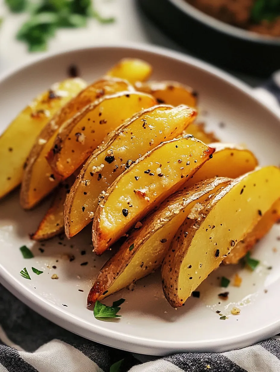 Ein Teller Kartoffelspalten mit Gewürzen.
