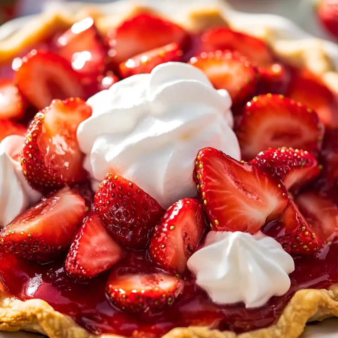 Ein Stück Erdbeer-Tarte mit Sahne und frischen Beeren.