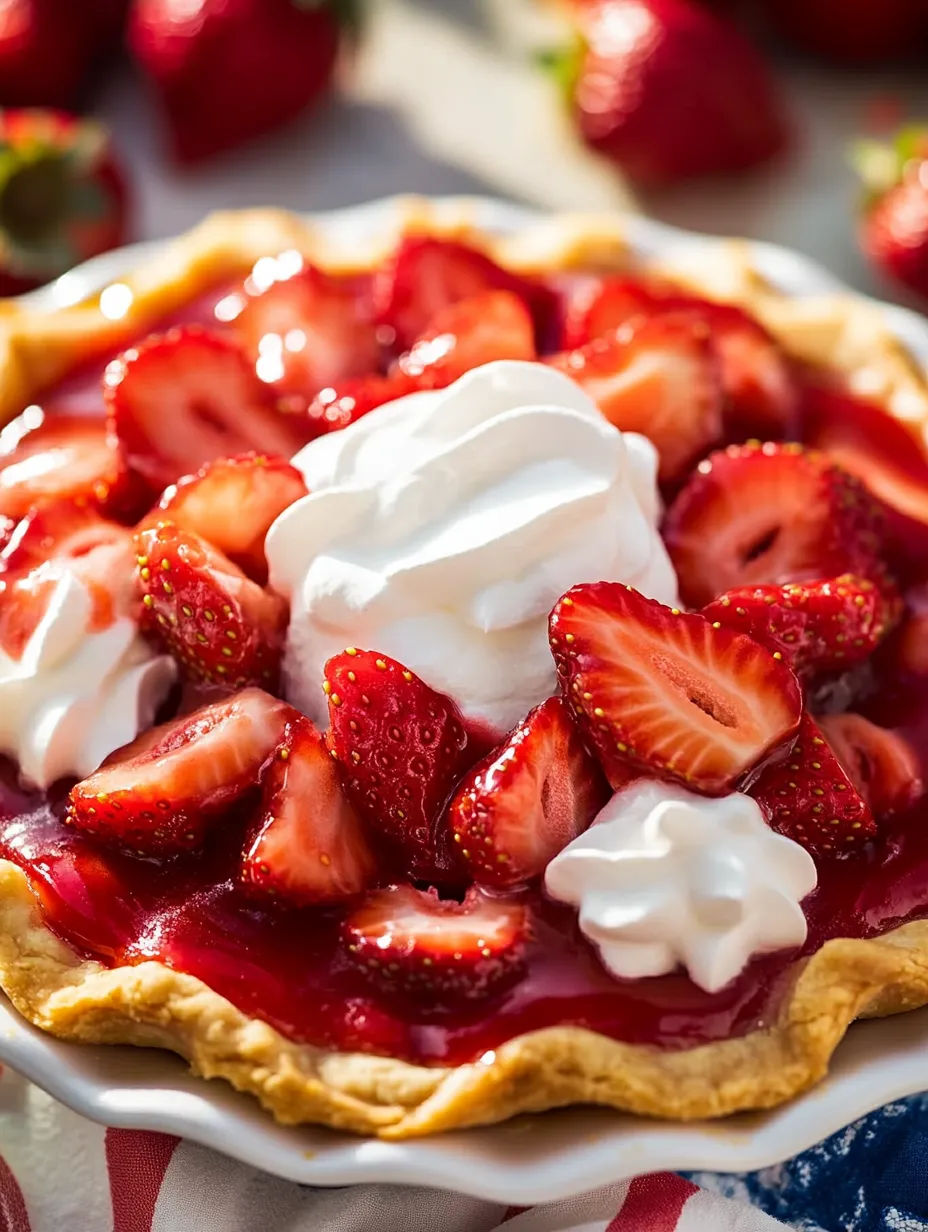 Ein Stück Torte mit Erdbeeren und Sahne.