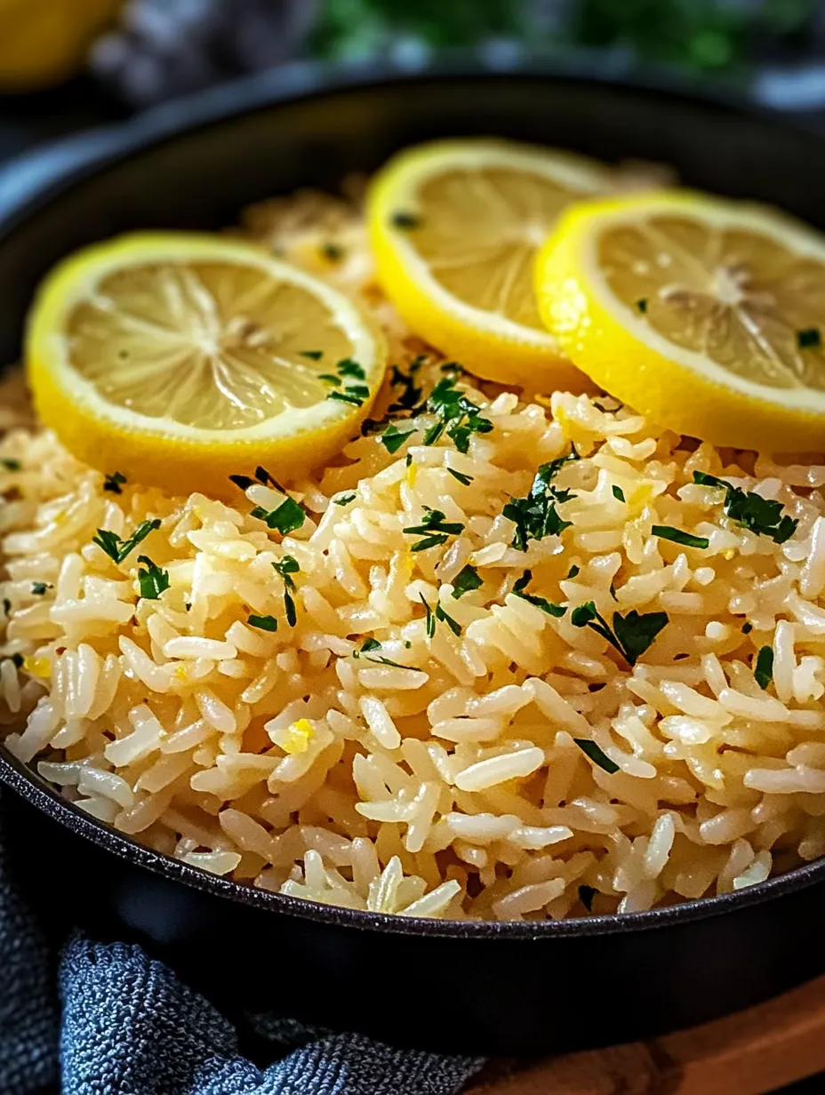 Schüssel Reis mit Zitronenscheiben obendrauf.
