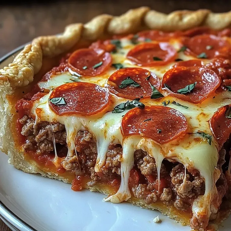 Ein Stück Pizza mit Käse und Pepperoni.
