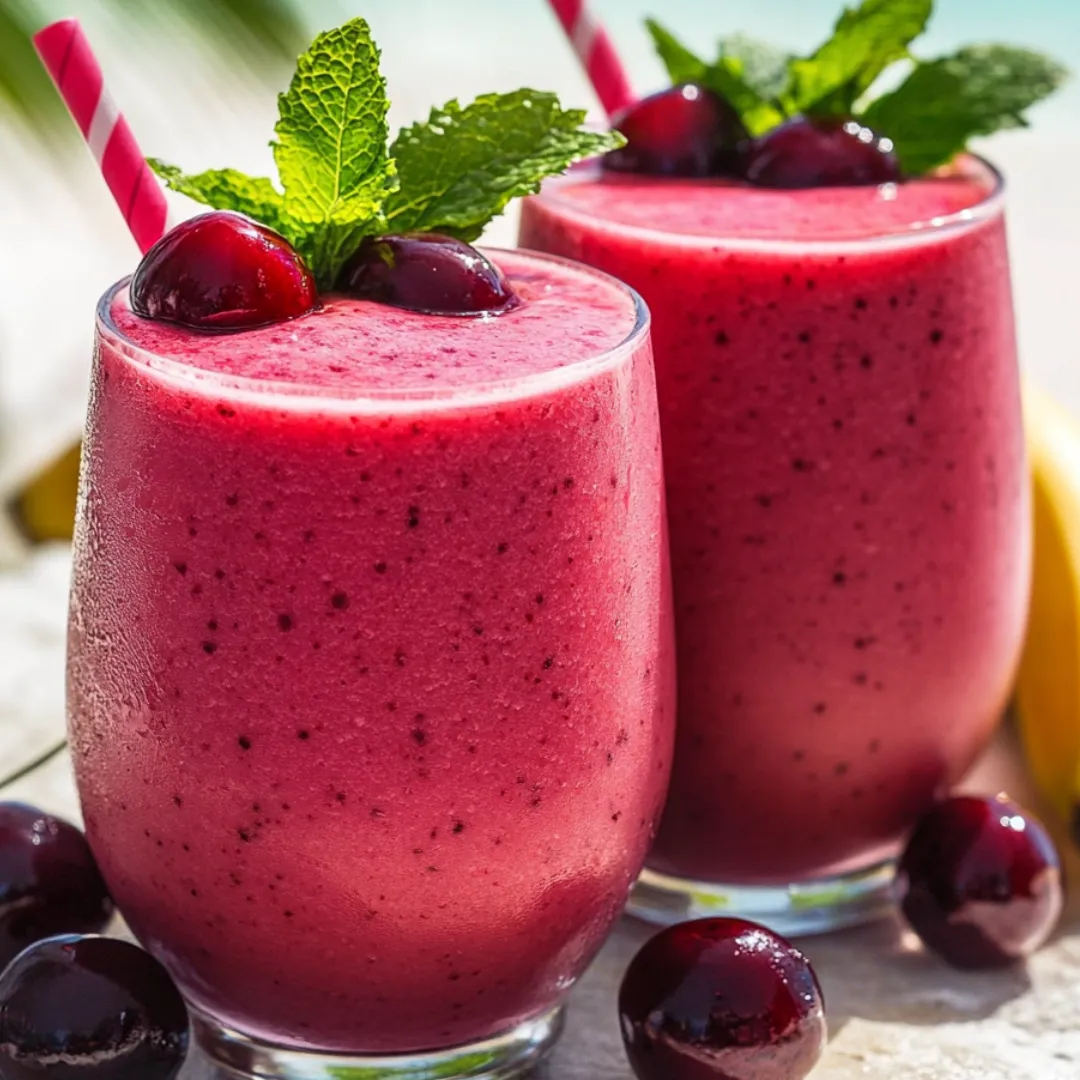 Zwei Gläser mit Beerenshake und Strohhalmen.