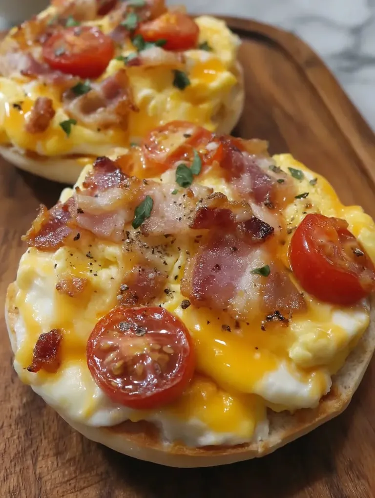 Zwei Eggs-Benedict-Sandwiches mit Tomaten.