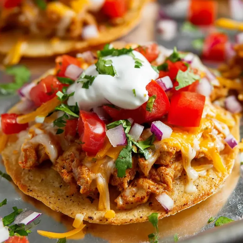 Ein Teller mit knusprigen kleinen Tostadas, oben drauf weiße Creme.