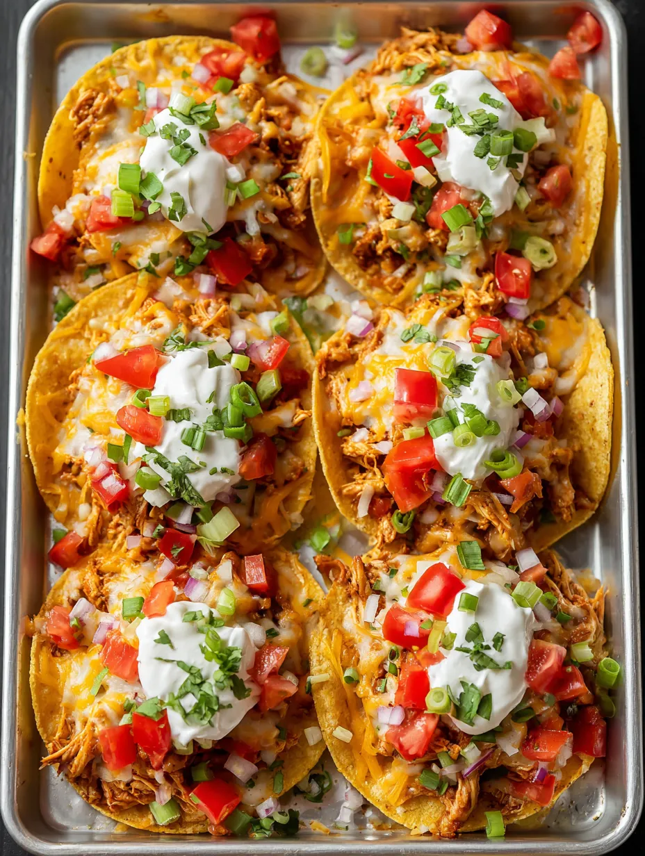 Ein Blech mit kleinen Hühnchen-Tacos, plus Tomaten, Salat und Käse.