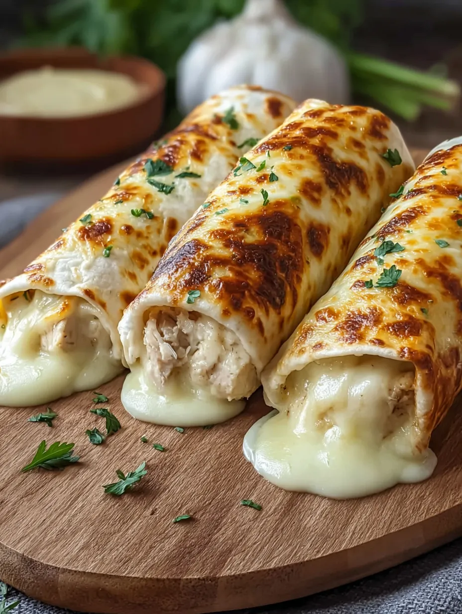 Drei Stück Essen auf einem Holzbrett.