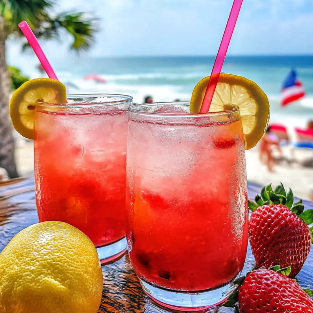 Zwei Gläser rosa Limonade mit Zitronenscheiben auf einem Tisch.