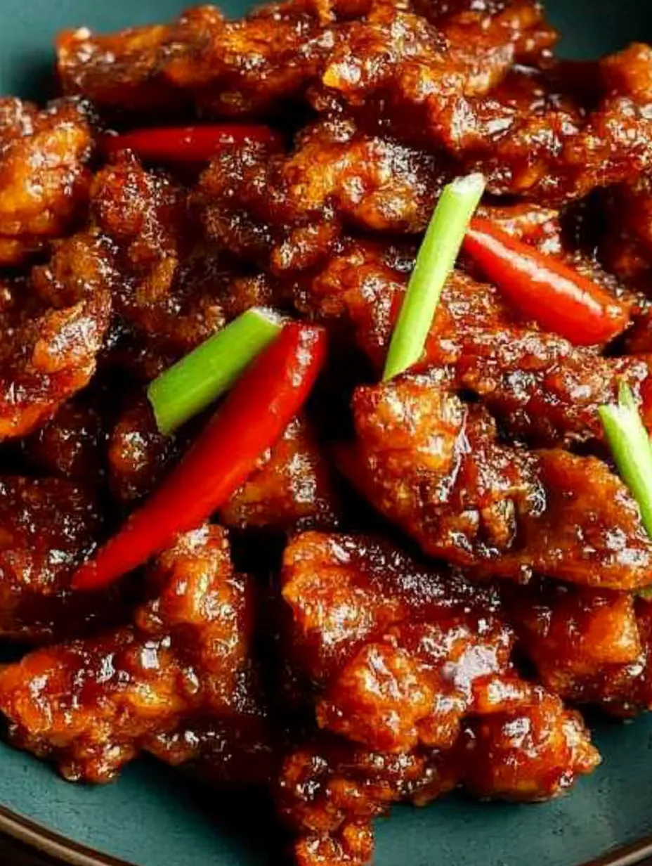Ein Teller Hähnchen mit Paprika.