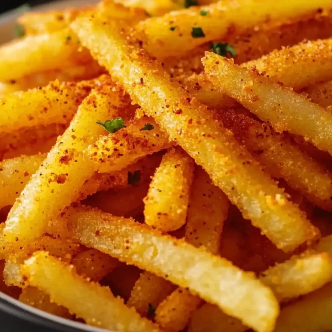 Eine Schale Pommes mit frischer Petersilie obendrauf.