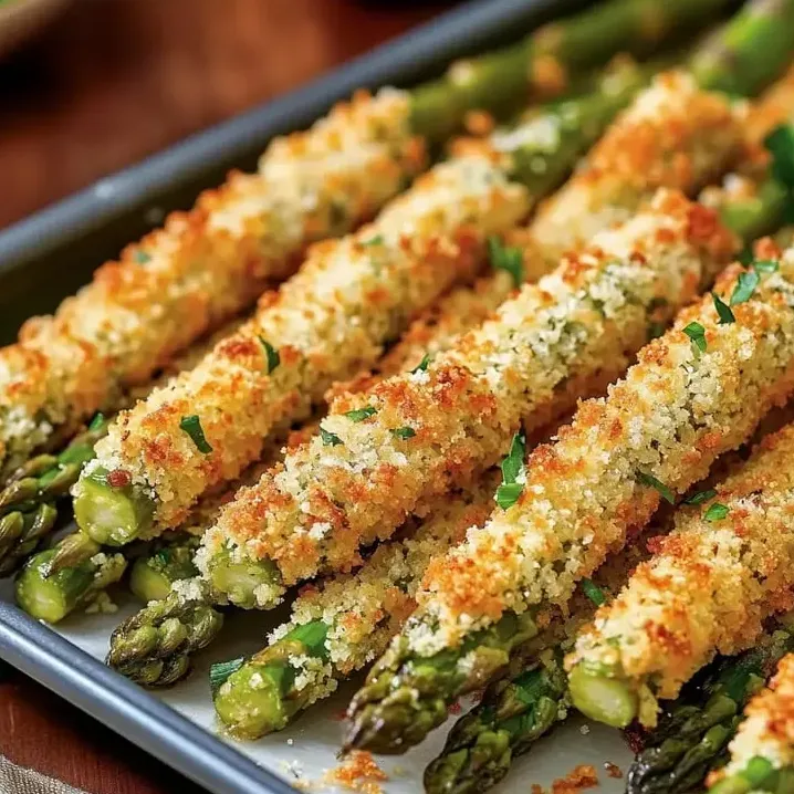 Ein Blech voller grüner Spargelstangen – oben schön knusprig.