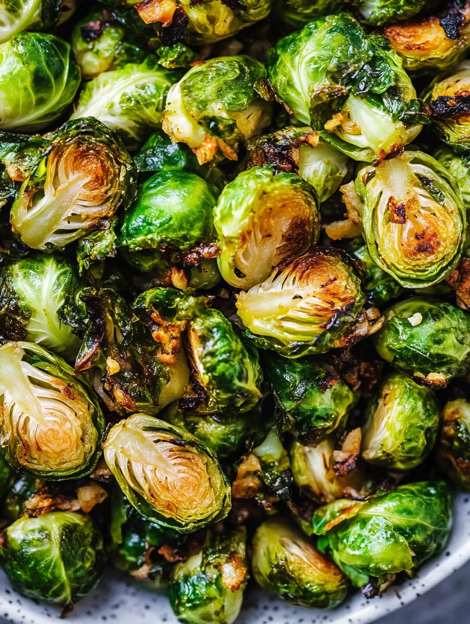 Nahaufnahme eines Tellers mit gebratenem Rosenkohl.