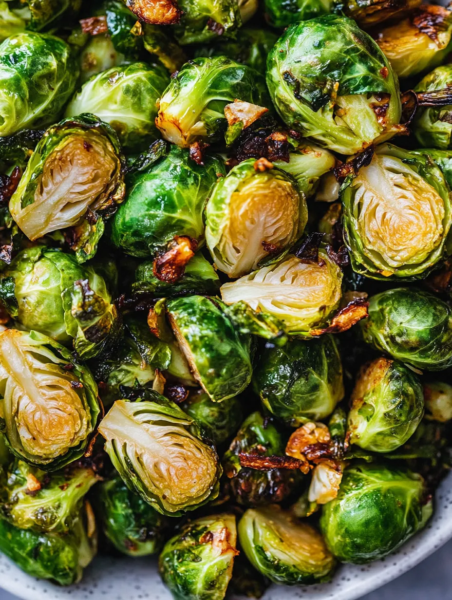 Nahaufnahme eines Tellers mit gebratenem Rosenkohl.