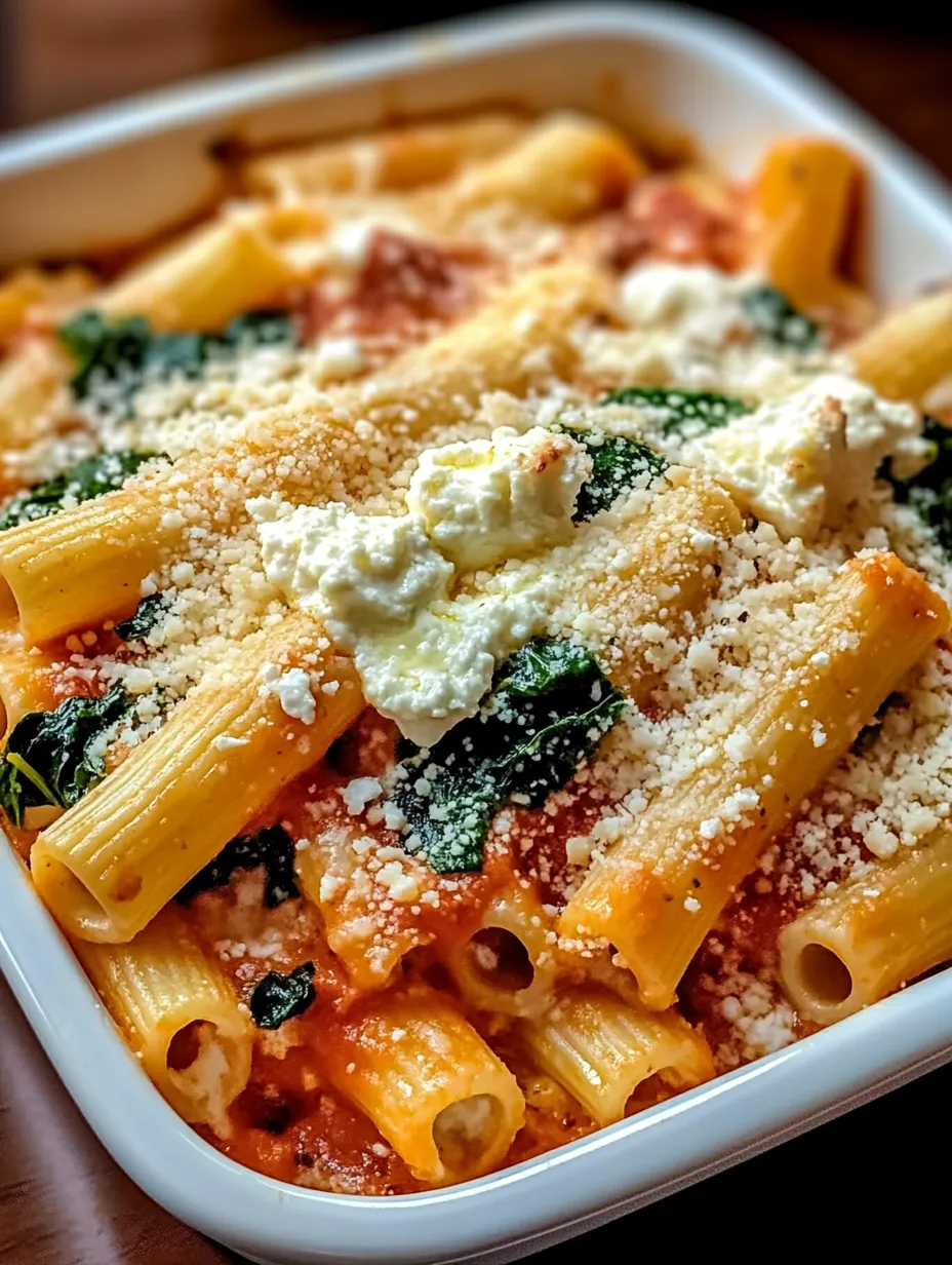 Eine Schüssel Nudeln mit Käse und Spinat.